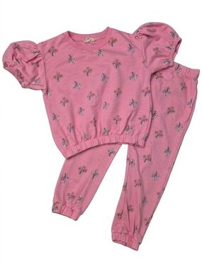 ​Jessica Simpson Girls Pink Floral Puff Sleeve Jogger Set Size 5/6